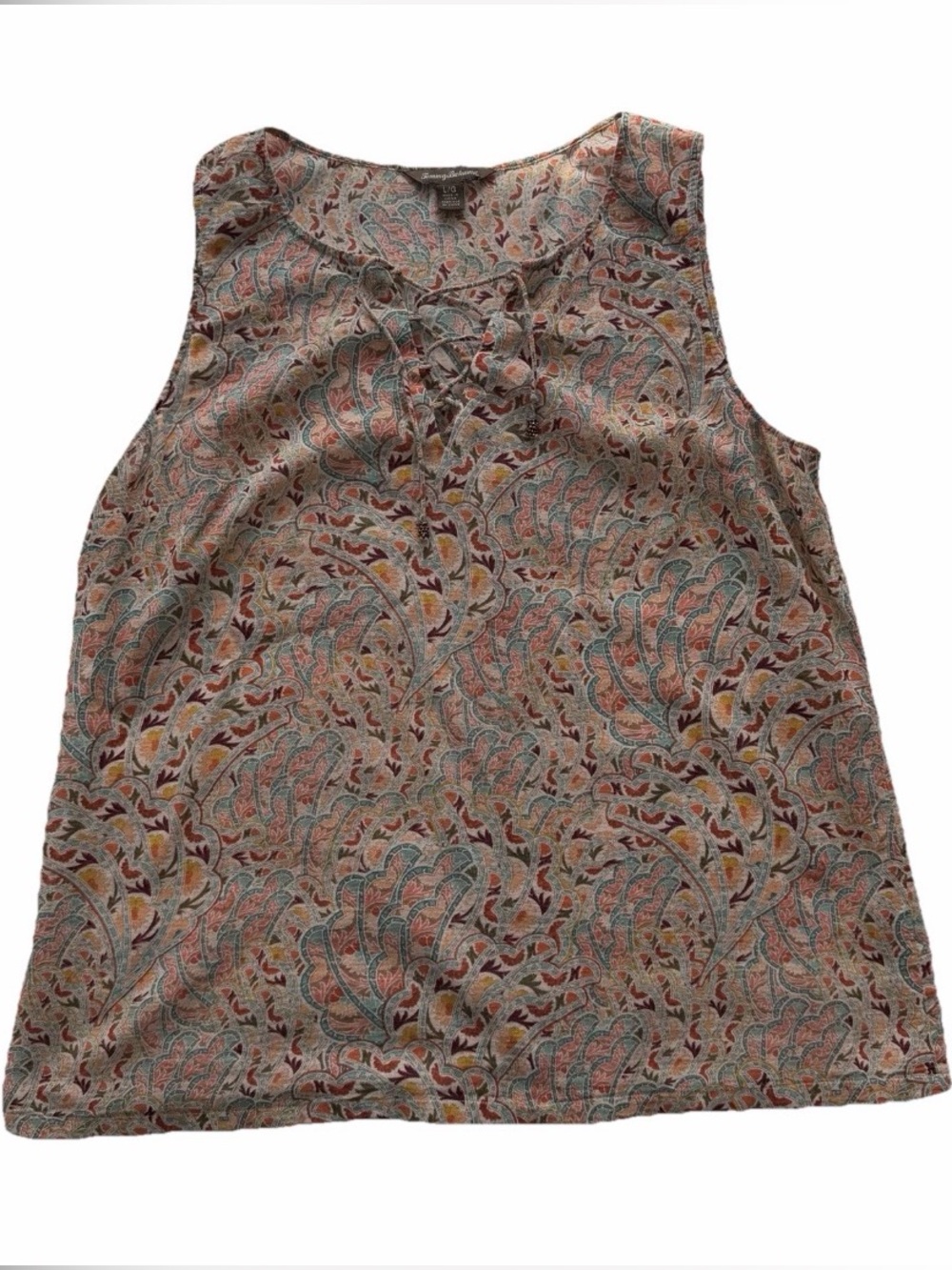 Tommy Bahama Women’s Sleeveless Paisley Print Top Size L/G Boho Lace-Up Neck